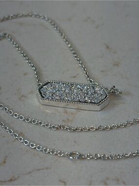 Alex and Ani Silver Druzy Bar Necklace